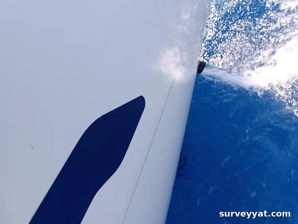 Exhaust water leaving the hull under way