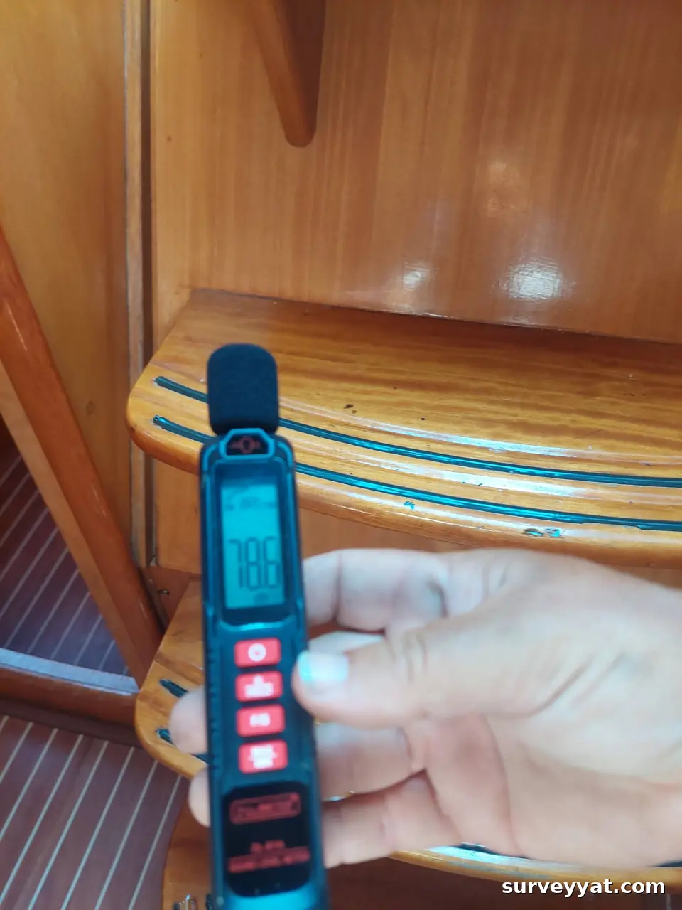 Sound level meter reading in a yacht saloon